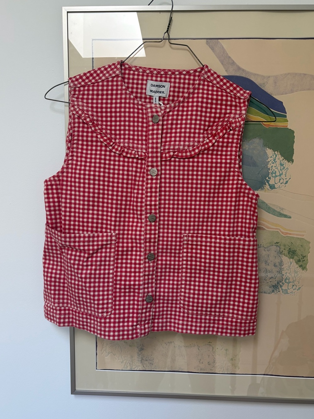 NWT Damson Madder red check denim gilet vest, size US 8